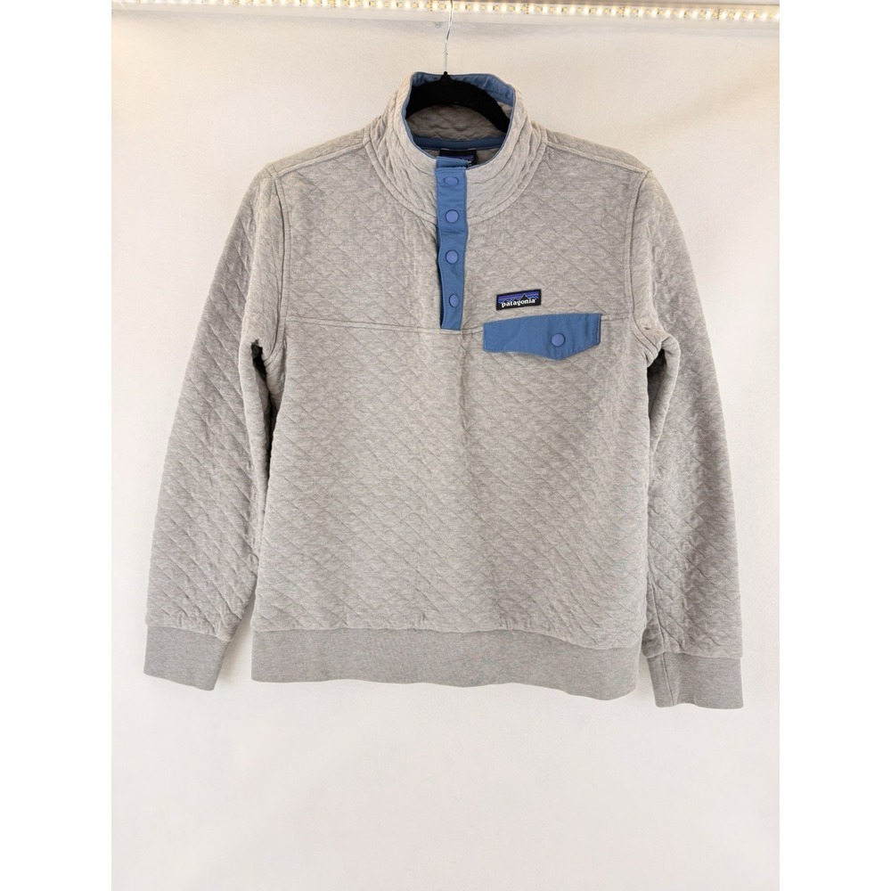 Patagonia Quilted Snap-T Pullover Womens Small Gray Blue Organic Cotton STY25282